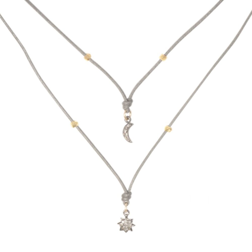 La Soula “Fly With Us” Dainty Sun & Moon Necklaces – Champagne Diamond Pavé